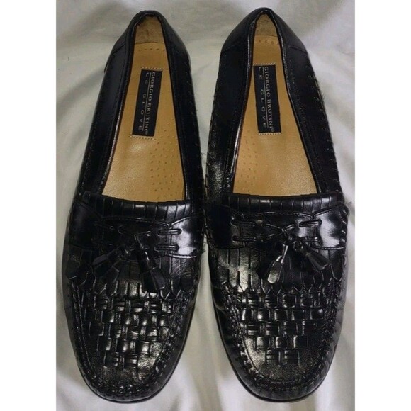 EUC Sz 10 W Giorgio Brutini Le Glove Black Leather Tassel Loafers Men's - Picture 2 of 7